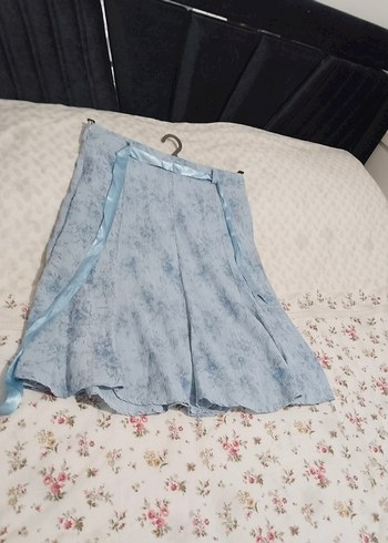 Mavi Keten Mini Hamile Eteği