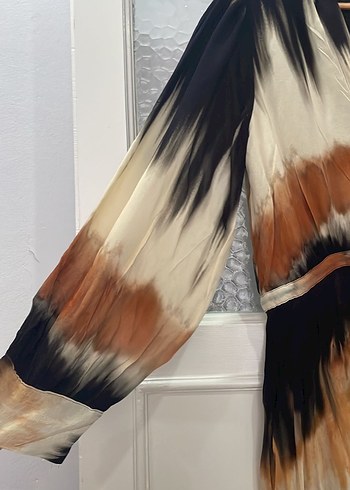 xl Beden camel Renk Zara Bağcıklı Bohem Uzun Elbise