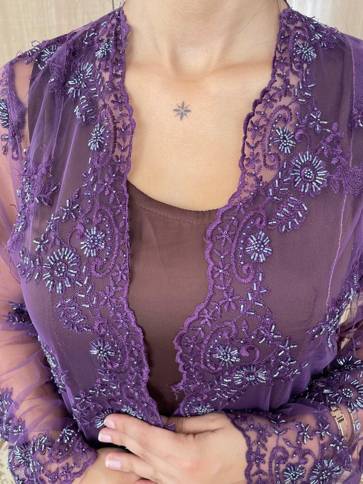 Mor İşlemeli Boncuklu Kadın El Zinciri - Görsel 3