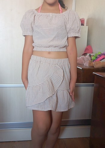 Keten Kumaş Fırfırlı Kız Çocuk takim - Görsel 5