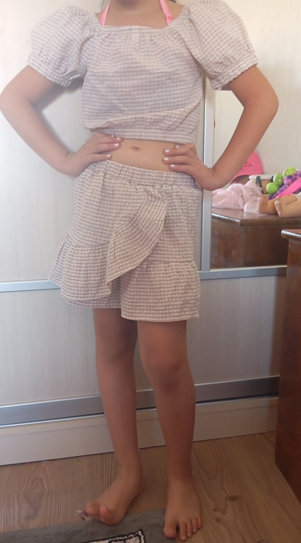 Keten Kumaş Fırfırlı Kız Çocuk takim - Görsel 2