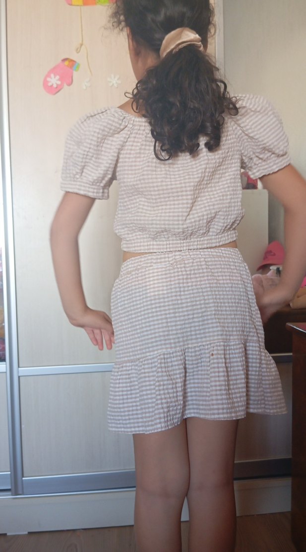 Keten Kumaş Fırfırlı Kız Çocuk takim - Görsel 4