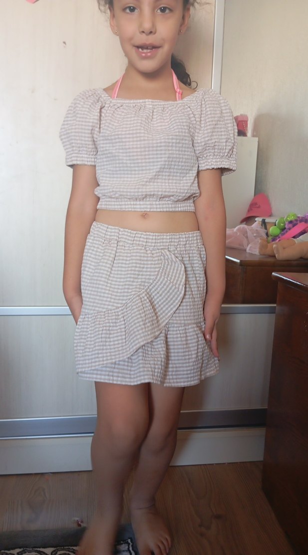 Keten Kumaş Fırfırlı Kız Çocuk takim - Görsel 5