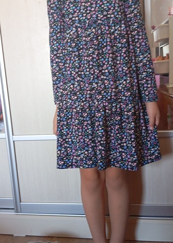 Çiçek Desenli Uzun Kollu Midi Elbise - Görsel 5