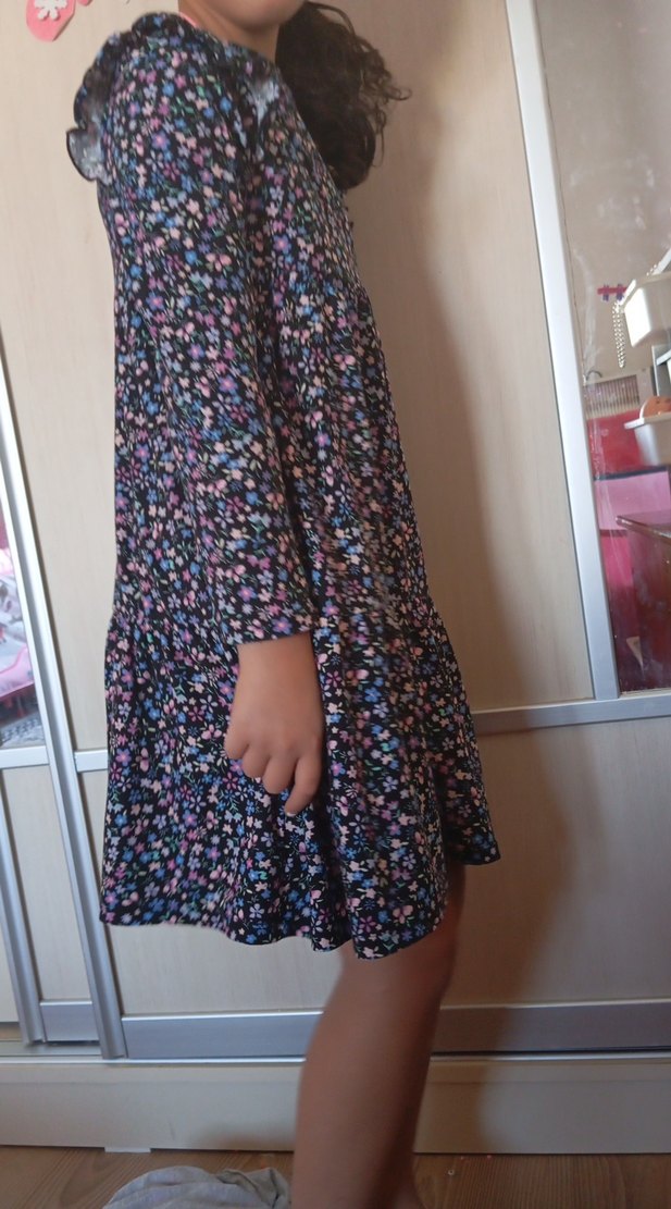 Çiçek Desenli Uzun Kollu Midi Elbise - Görsel 4