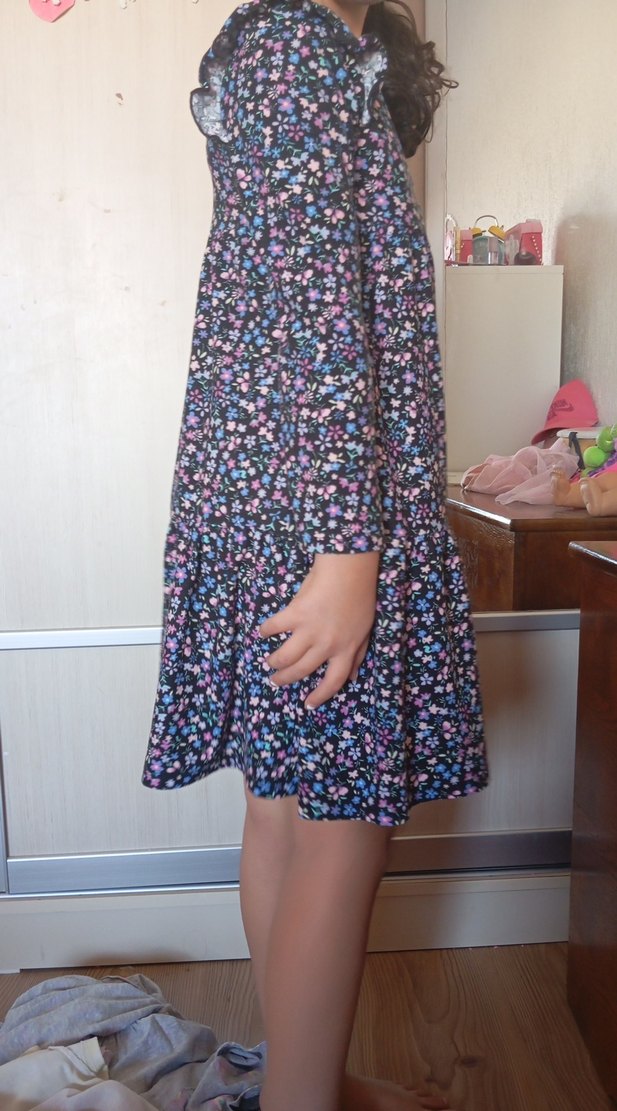 Çiçek Desenli Uzun Kollu Midi Elbise - Görsel 3