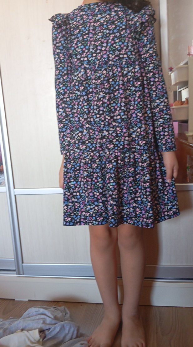 Çiçek Desenli Uzun Kollu Midi Elbise - Görsel 5