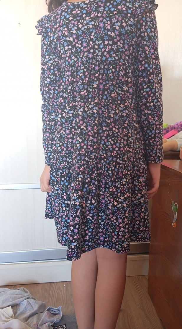 Çiçek Desenli Uzun Kollu Midi Elbise - Görsel 2