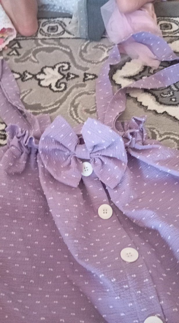 Mor Düğmeli Kız Elbisesi - Görsel 3