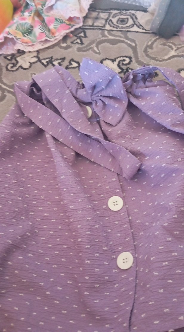 Mor Düğmeli Kız Elbisesi - Görsel 2