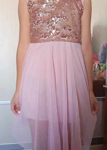 Pembe Payetli Kız Çocuk Elbise - Görsel 6