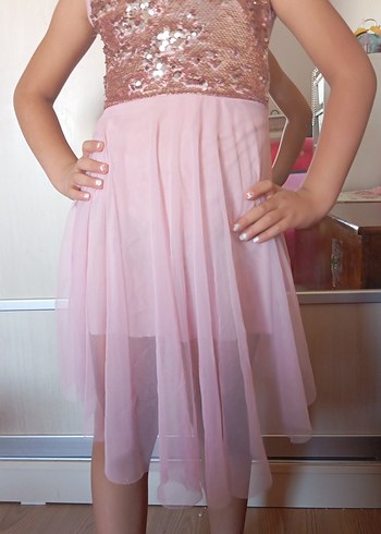 Pembe Payetli Kız Çocuk Elbise - Görsel 8