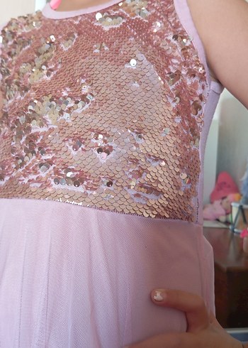 Pembe Payetli Kız Çocuk Elbise - Görsel 7