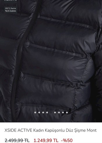 XSIDE ACTIVE Kadın Kapüşonlu Siyah Şişme Mont - Görsel 5