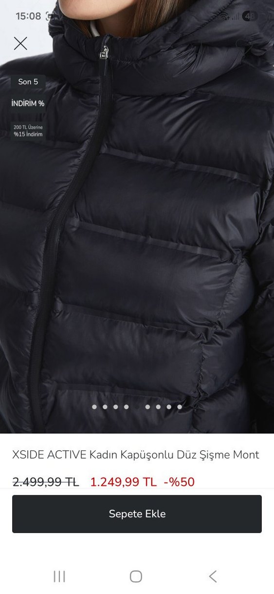 XSIDE ACTIVE Kadın Kapüşonlu Siyah Şişme Mont - Görsel 5