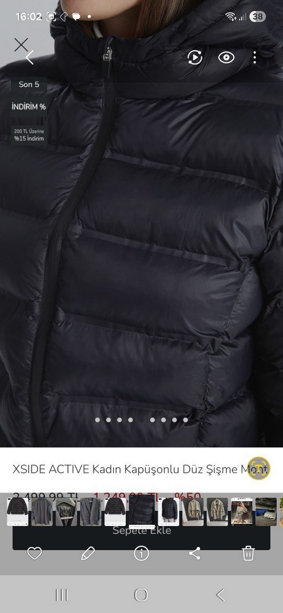 XSIDE ACTIVE Kadın Kapüşonlu Siyah Şişme Mont - Görsel 3