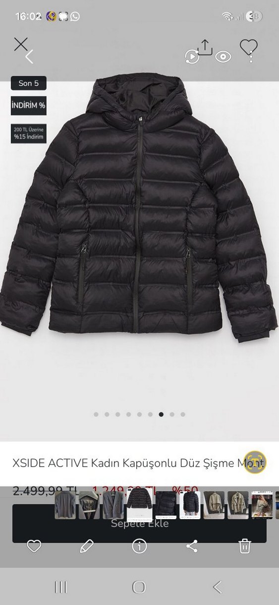 XSIDE ACTIVE Kadın Kapüşonlu Siyah Şişme Mont - Görsel 2