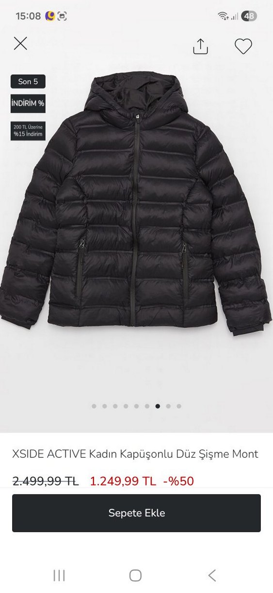 XSIDE ACTIVE Kadın Kapüşonlu Siyah Şişme Mont - Görsel 4