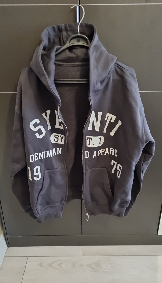 Gri Fermuarlı Kapüşonlu Erkek Sweatshirt - Görsel 2