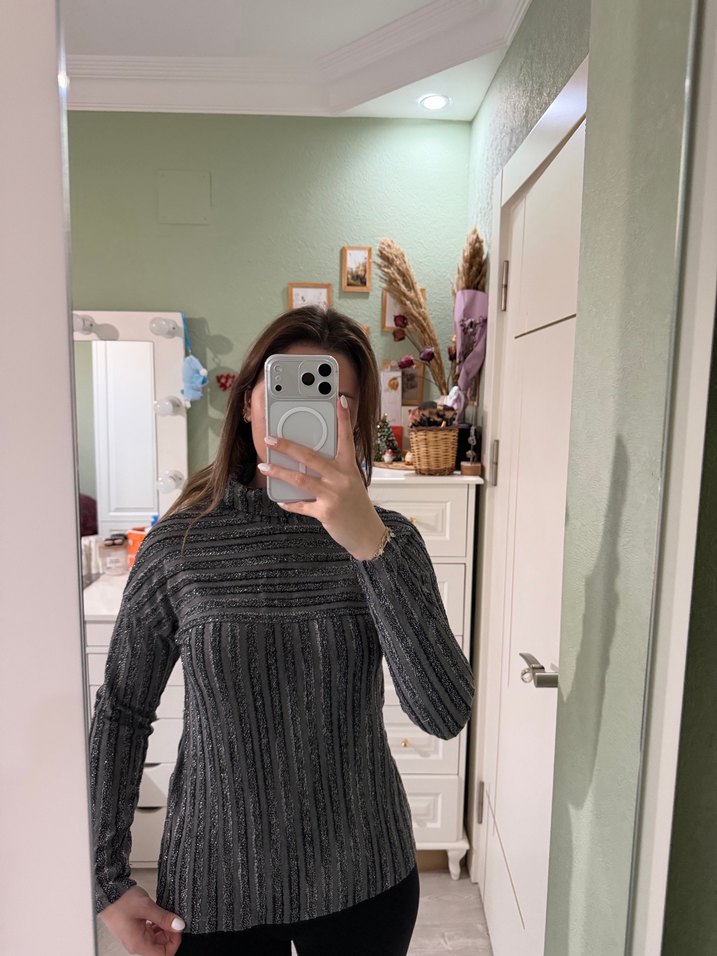 Gri Yarım Balıkçı Yaka Kadın Triko Kazak - Görsel 4