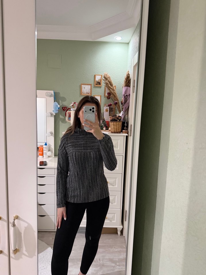 Gri Yarım Balıkçı Yaka Kadın Triko Kazak - Görsel 3