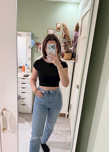 Günlük Siyah Rahat Kesim Kadın Kot Pantolon - Görsel 2