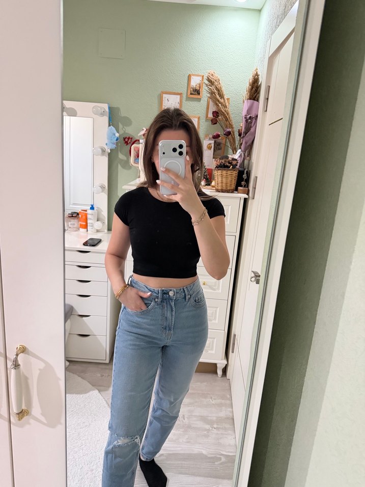 Günlük Siyah Rahat Kesim Kadın Kot Pantolon - Görsel 2