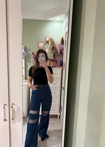 Kadın Koyu Kahverengi Bol Kesim Denim Pantolon - Görsel 2