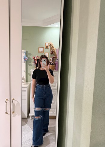 Kadın Koyu Kahverengi Bol Kesim Denim Pantolon - Görsel 4