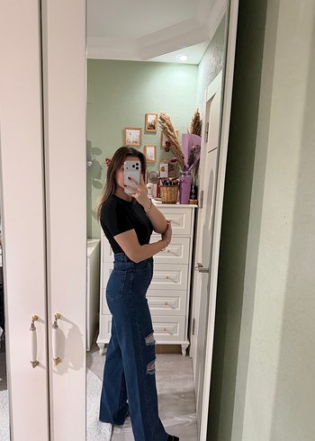 Kadın Koyu Kahverengi Bol Kesim Denim Pantolon - Görsel 3