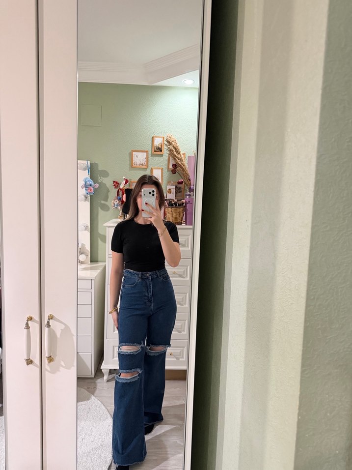 Kadın Koyu Kahverengi Bol Kesim Denim Pantolon - Görsel 4