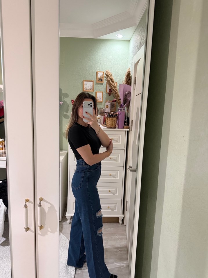 Kadın Koyu Kahverengi Bol Kesim Denim Pantolon - Görsel 3