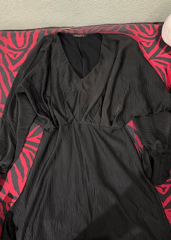 Siyah Midi V Yakalı Uzun Kollu Elbise - Görsel 7