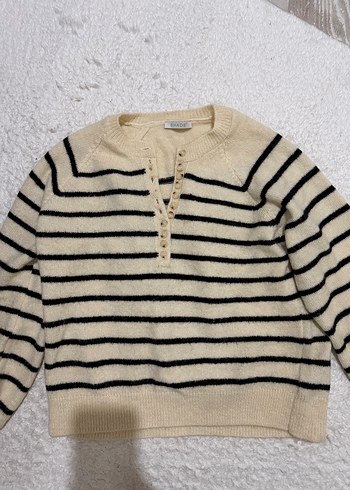 Bej Zebra Desenli Örme Kadın Kazak - Görsel 4