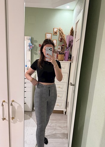 Ekose Desenli Gri Skinny Pantolon - Görsel 3