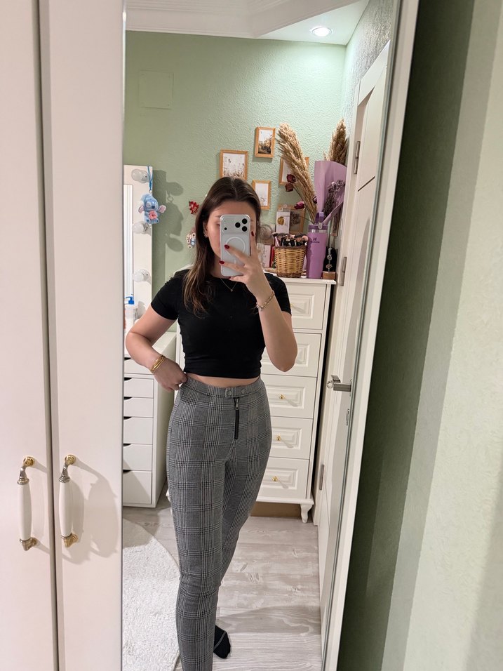 Ekose Desenli Gri Skinny Pantolon - Görsel 3