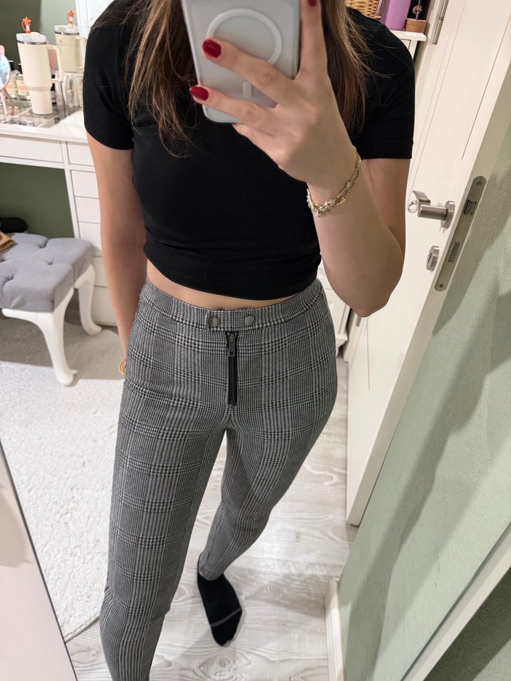 Ekose Desenli Gri Skinny Pantolon - Görsel 2