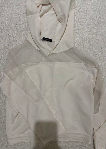 Beyaz Yüksek Yakalı Kadın Sweatshirt - Görsel 5