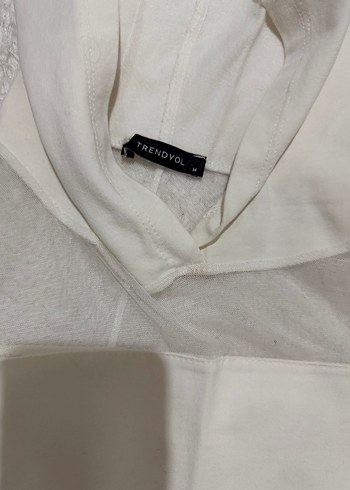 Beyaz Yüksek Yakalı Kadın Sweatshirt - Görsel 6