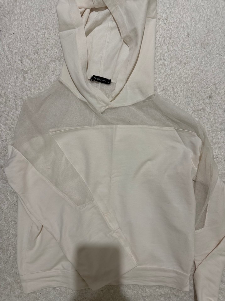 Beyaz Yüksek Yakalı Kadın Sweatshirt - Görsel 5