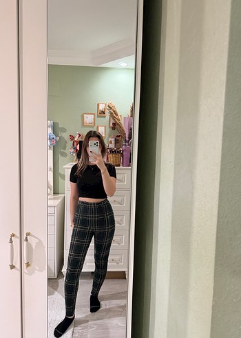 Yeşil Kareli Kadın Sigara Pantolon - Görsel 4