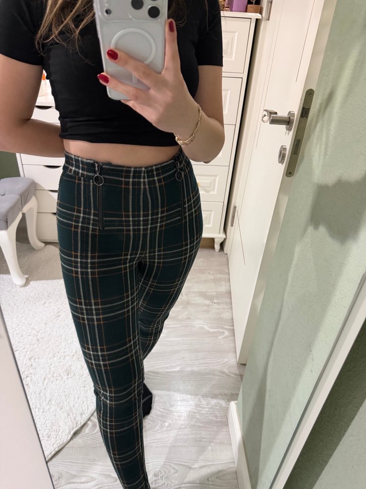 Yeşil Kareli Kadın Sigara Pantolon - Görsel 3