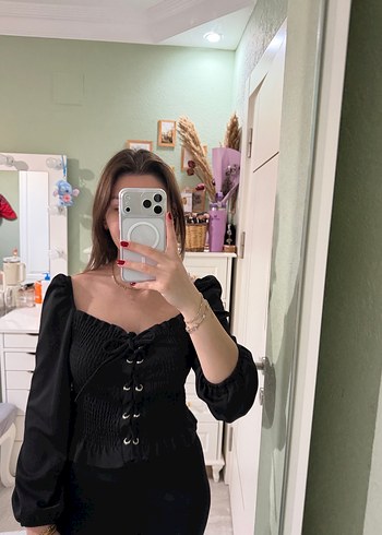 Siyah Straplez Düğmeli Gotik Kadın Bluz - Görsel 5