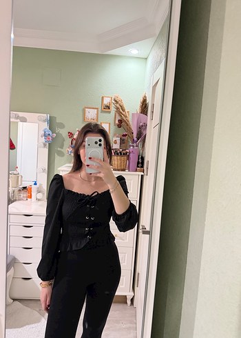 Siyah Straplez Düğmeli Gotik Kadın Bluz - Görsel 4