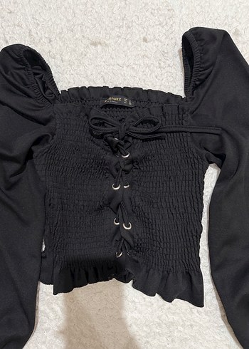 Siyah Straplez Düğmeli Gotik Kadın Bluz - Görsel 6