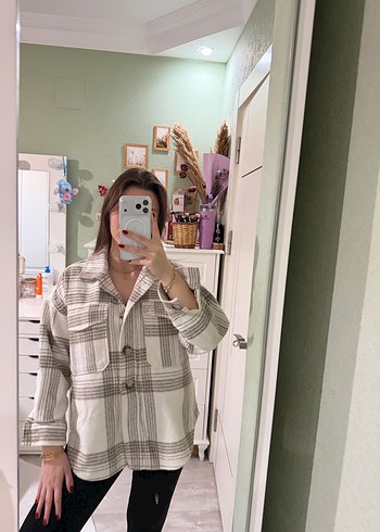 Bej Kareli Düğmeli Pamuk Ceket - Görsel 2