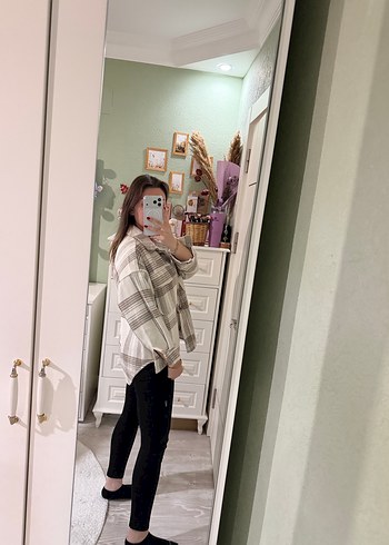 Bej Kareli Düğmeli Pamuk Ceket - Görsel 4