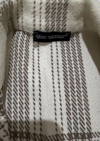 Bej Kareli Düğmeli Pamuk Ceket - Görsel 5