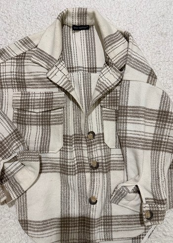 Bej Kareli Düğmeli Pamuk Ceket - Görsel 6