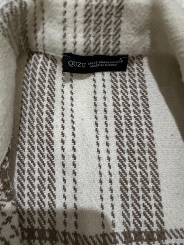 Bej Kareli Düğmeli Pamuk Ceket - Görsel 5